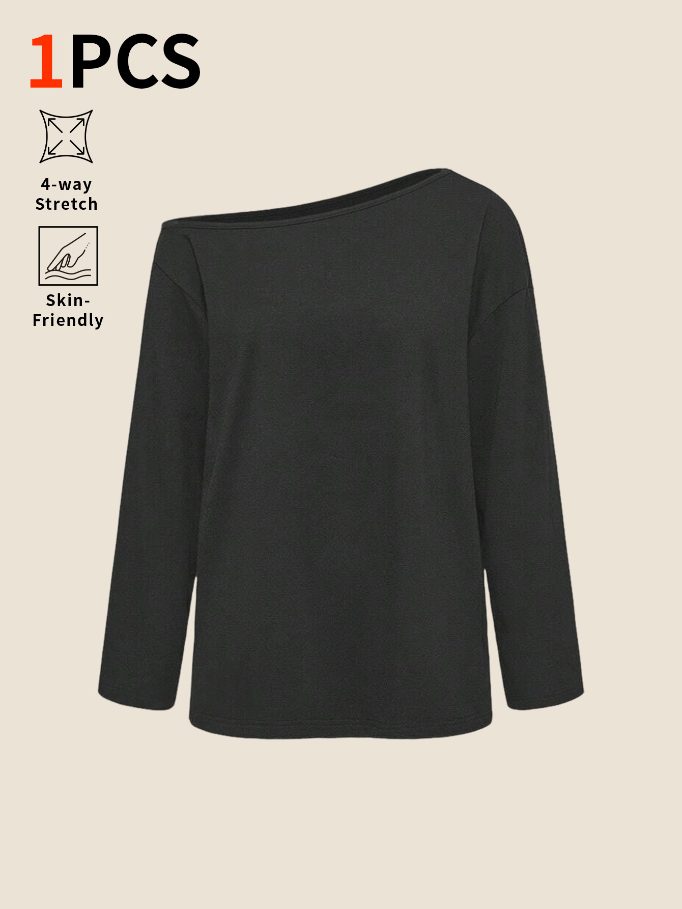 Base Layer Top - 약간 경사진 어깨라인의 솔리드 컬러 루즈핏
