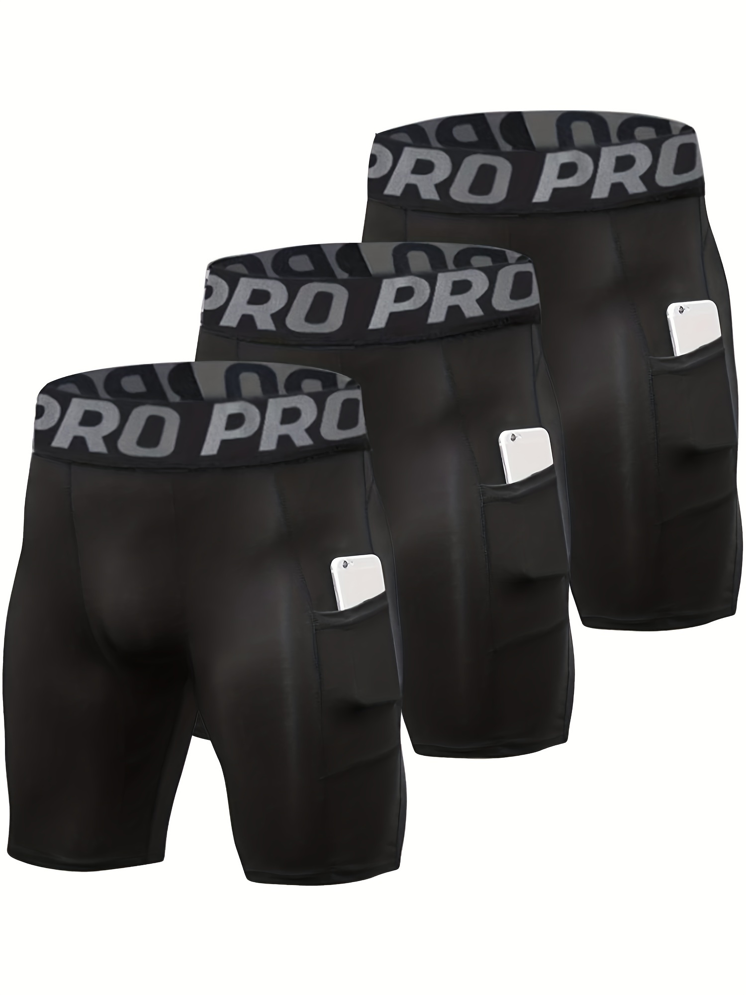 Compression Shorts Athletes - 3 팩 압축 반바지 남성용 포켓,