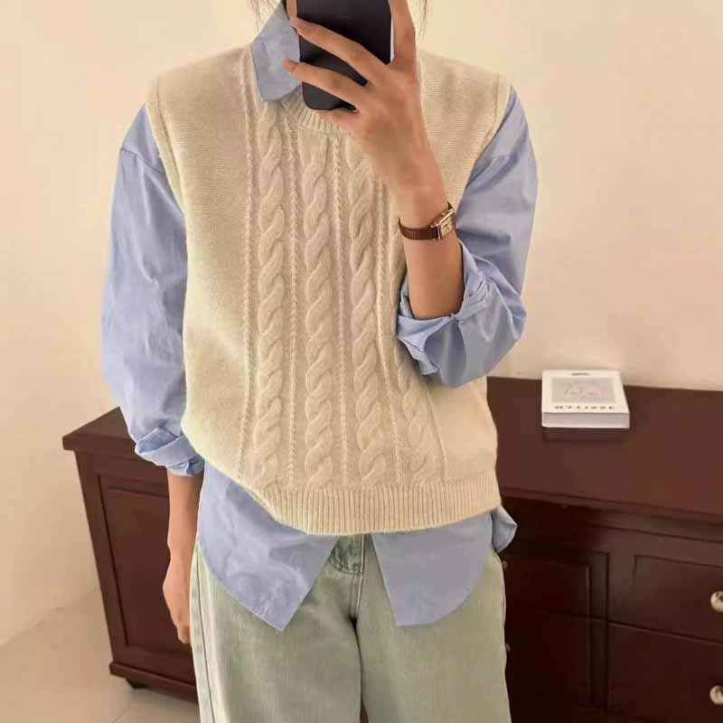 2025 신상 O넥 니트 조끼 여성용 솔리드 루즈 슬리 - Sleeveless Undershirt 리뷰 및 가격