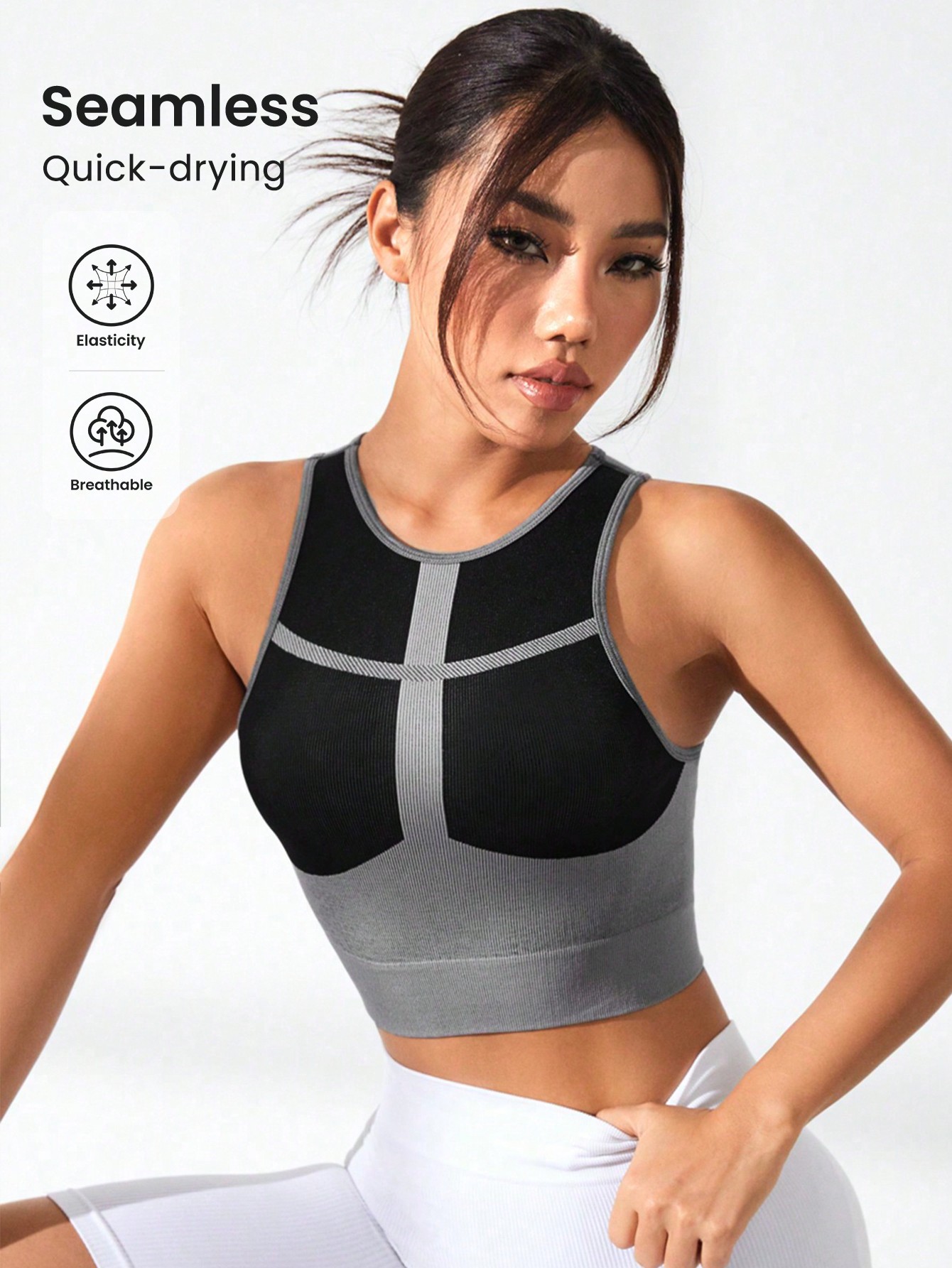 여성 컬러 블록 크로스 라인 리브드 크롭 탱크탑 레이서 - Tank Top Ribbed 리뷰 및 가격