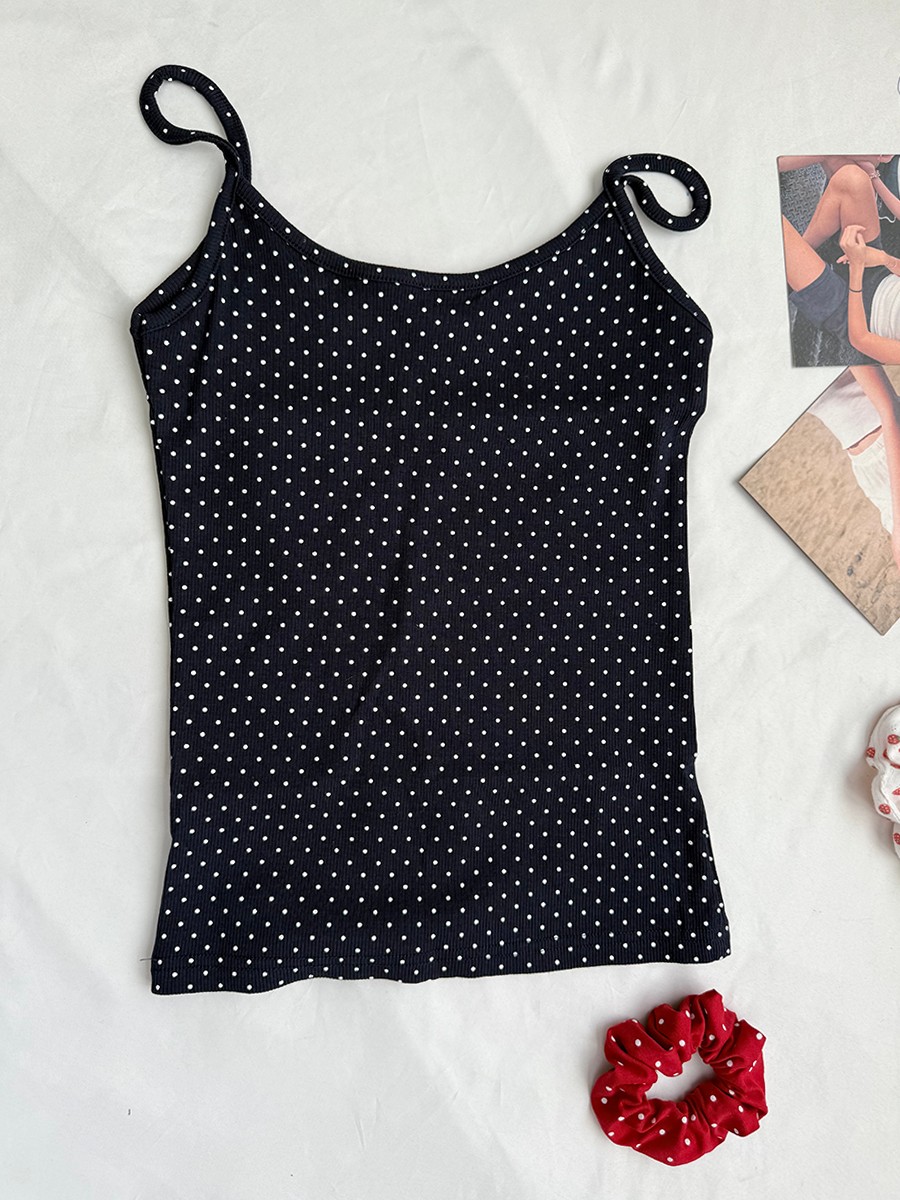 네이비 도트 리브드 반바지 세트 여성 여름 캐주얼 민소 - Tank Top Ribbed 리뷰 및 가격